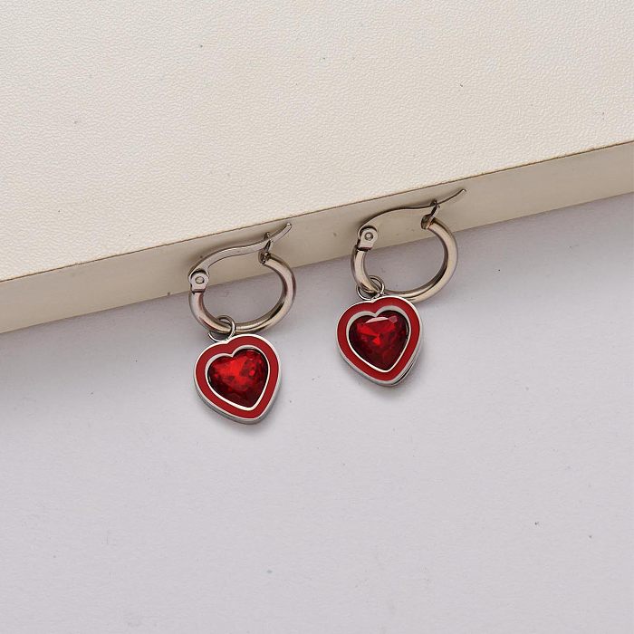 Fashion heart crystal stainless steel earrings-SSEGG142-34789