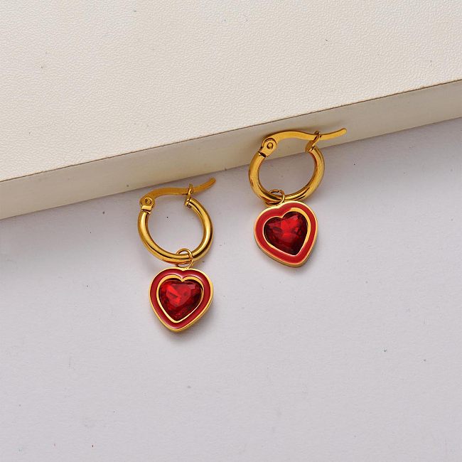 Heart crystal 18k gold plated stainless steel earrings-SSEGG142-34781