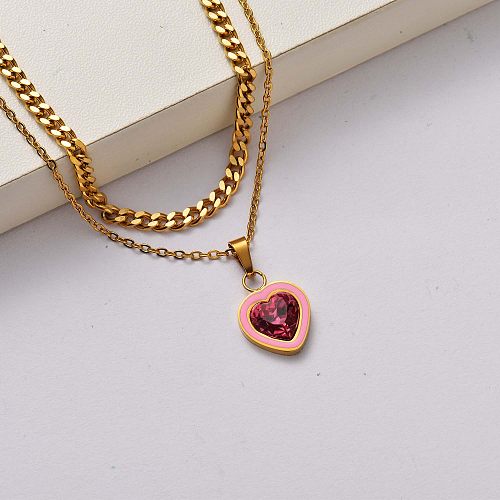 Fashion Heart Kristall Halskette aus 18 Karat vergoldetem Edelstahl-SSNEG142-34748