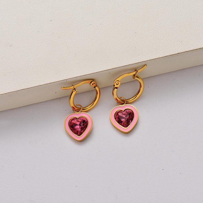 Heart crystal 18k gold plated stainless steel earrings-SSEGG142-34783