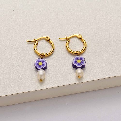 Fashion sakura pearl 18k gold plated stainless steel earrings- SSEGG142-34727
