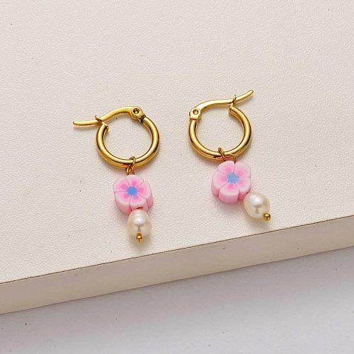 Fashion sakura pearl 18k gold plated stainless steel earrings- SSEGG142-34732