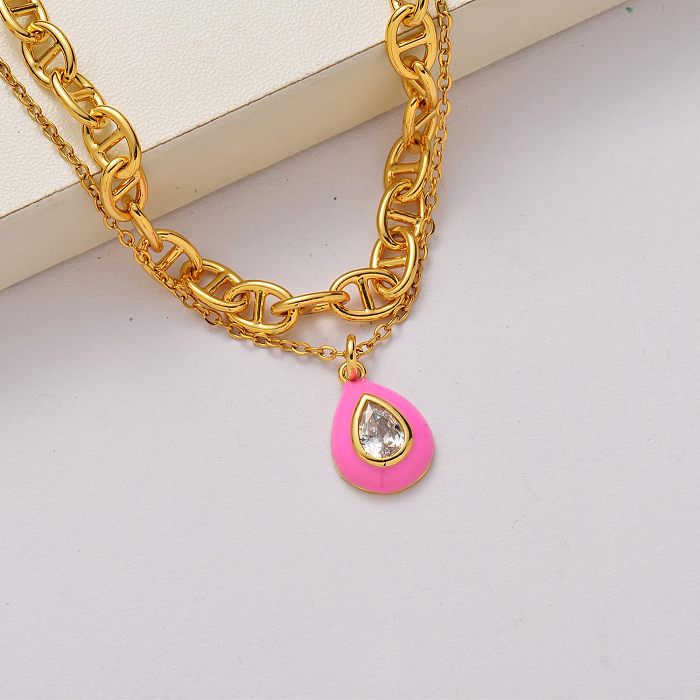 Fashion crystal 18k gold plated stainless steel necklace-SSNEG142-34764