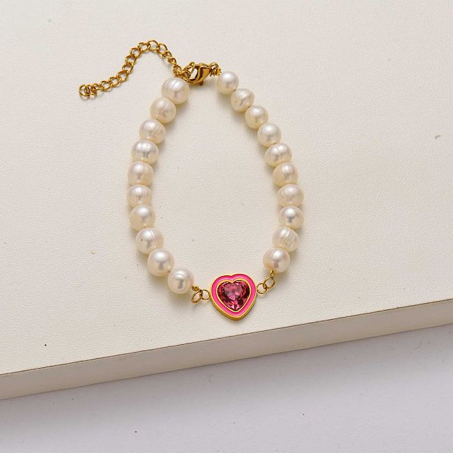 Bracelet en acier inoxydable coeur perle-SSBTG142-34717