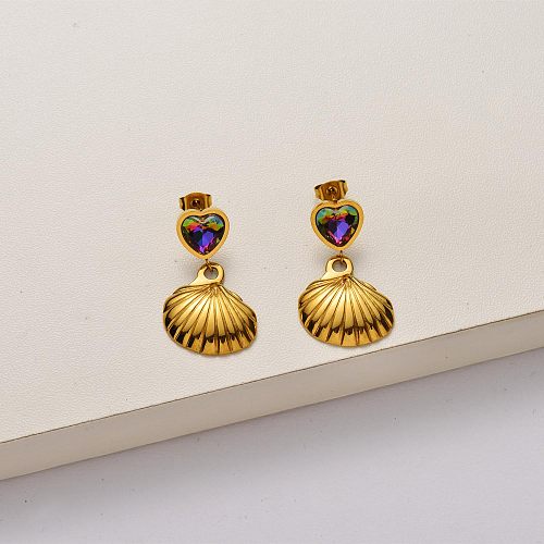 Pendientes de acero inoxidable chapados en oro de 18 quilates con cristal de moda-SSEGG142-34779