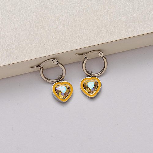 Heart crystal 18k gold plated stainless steel earrings-SSEGG142-34821