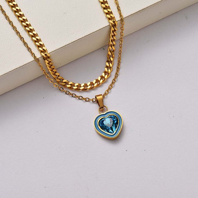 Fashion Heart crystal 18k gold plated stainless steel necklace-SSNEG142-34747
