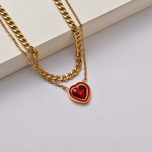 Fashion Heart Kristall Halskette aus 18 Karat vergoldetem Edelstahl-SSNEG142-34737