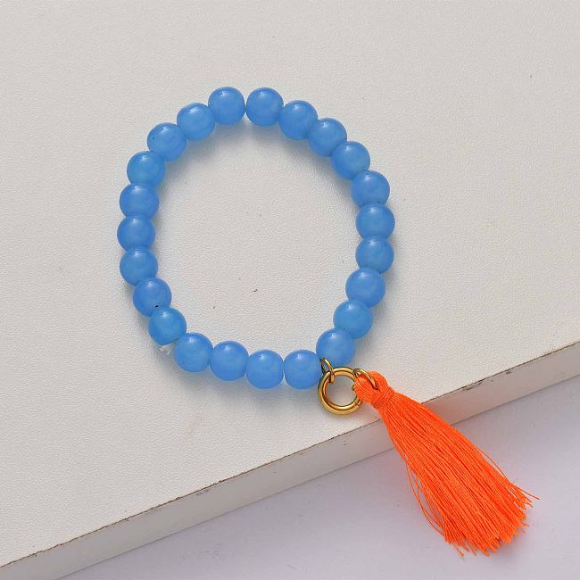 Tassel blue elasticated beaded bracelet-SSBTG142-34651