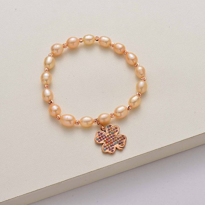 Fashion clover crystal fresh water pearl bracelect-SSBTG142-34674
