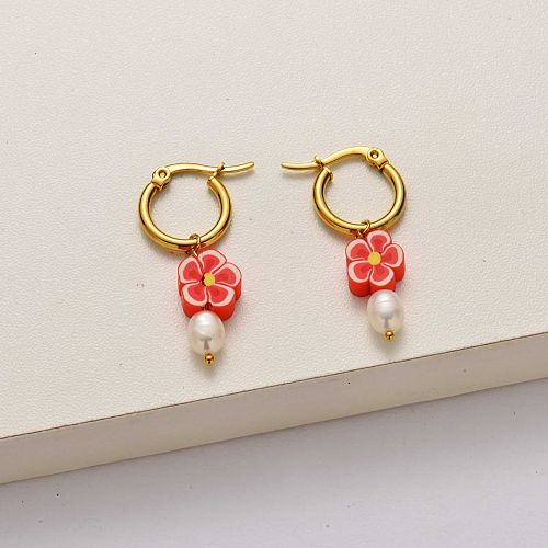 Fashion sakura pearl 18k gold plated stainless steel earrings- SSEGG142-34733