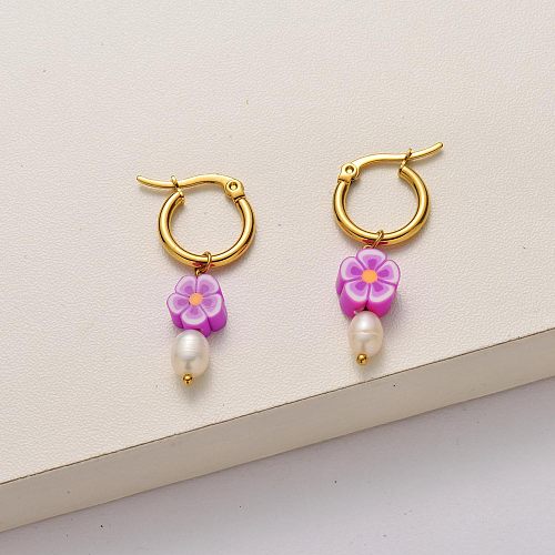 Fashion sakura pearl 18k gold plated stainless steel earrings- SSEGG142-34726