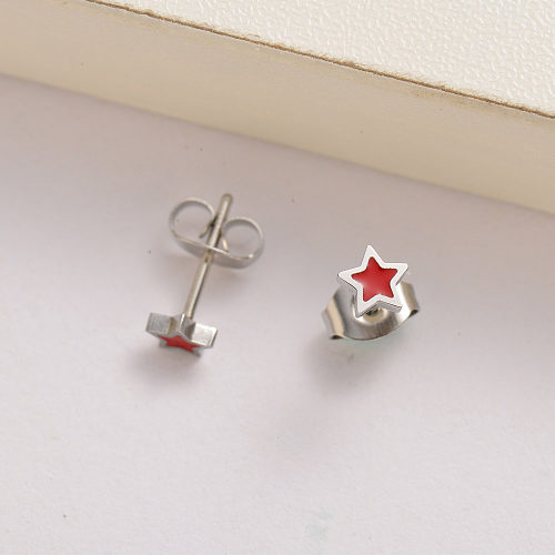 aretes para dama de acero inoxidable con estrella roja -SSEGG143-35121