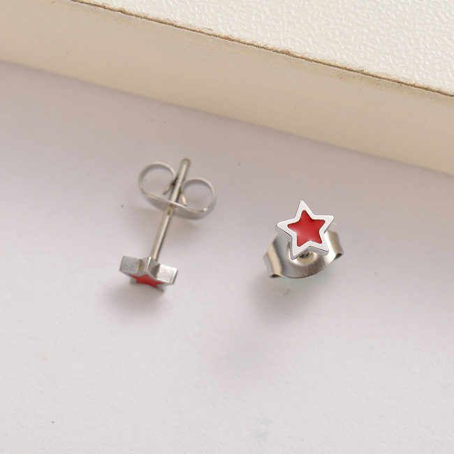 stainless steel red star stud earrings for lady -SSEGG143-35121