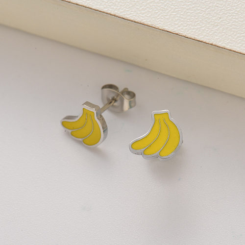 boucles d'oreilles en acier inoxydable fruits banane pour filles -SSEGG143-35239