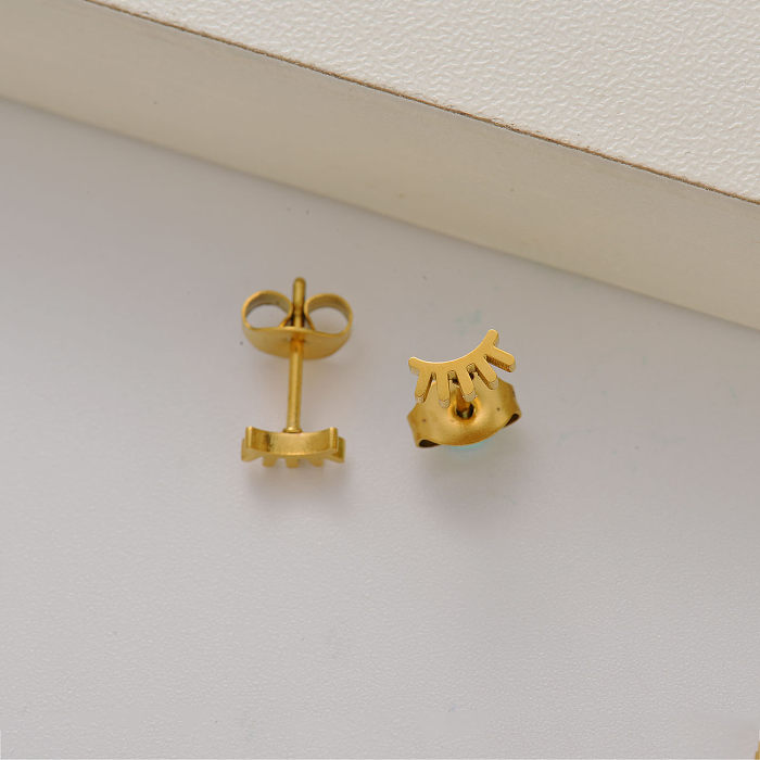 Pendientes de botón de pestañas para niñas chapados en oro de 18k -SSEGG143-35203