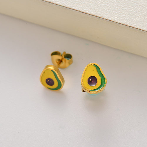 stainless steel fruit avocado stud earrings for girls -SSEGG143-35237