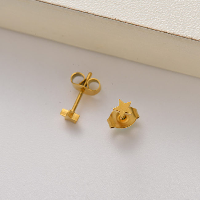 Pendientes de botón mini estrella para mujer chapados en oro de 18k -SSEGG143-35157