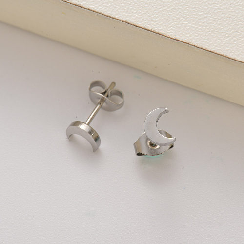 aretes de acero inoxidable con forma de luna para niña -SSEGG143-35218