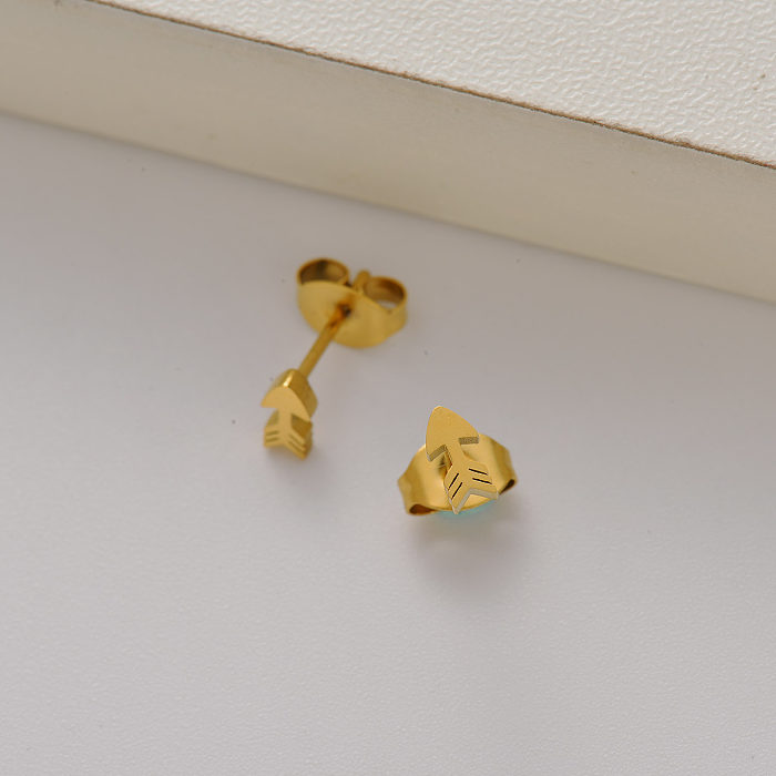 Pendientes de botón mini flecha para mujer chapados en oro de 18k -SSEGG143-35155