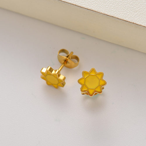 18k gold plated sunshine stud earrings for little girls -SSEGG143-35230