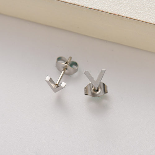 stainless steel mini letter V stud earrings for women -SSEGG143-35172