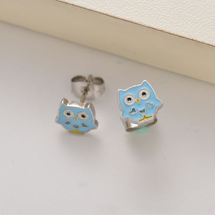 18k gold plated owl stud earrings for little girls -SSEGG143-35226