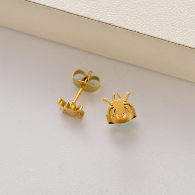 Pendientes de botón de araña para niña chapada en oro de 18k -SSEGG143-35191