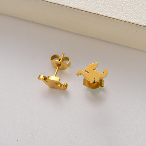 Pendientes de botón mini dinosaurio para mujer chapados en oro de 18k -SSEGG143-35165