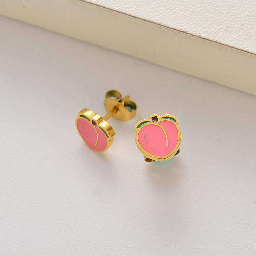 Boucles d'oreilles en plaqué or 18 carats fruit pêche pour petites filles -SSEGG143-35232