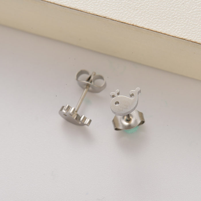 stainless steel whale stud earrings for girls -SSEGG143-35188