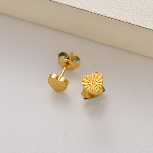 18k gold plated heart stud earrings for little girls -SSEGG143-35199
