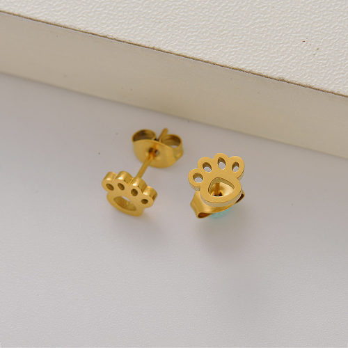 18k gold plated mini dog pawn stud earrings for women -SSEGG143-35147