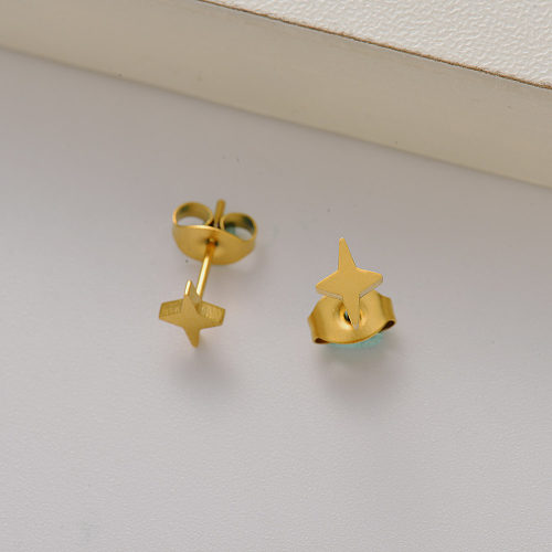 Pendientes de botón mini estrella para mujer chapados en oro de 18k -SSEGG143-35161