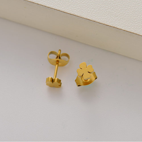 Pendientes de botón trébol para niña chapada en oro 18k -SSEGG143-35205