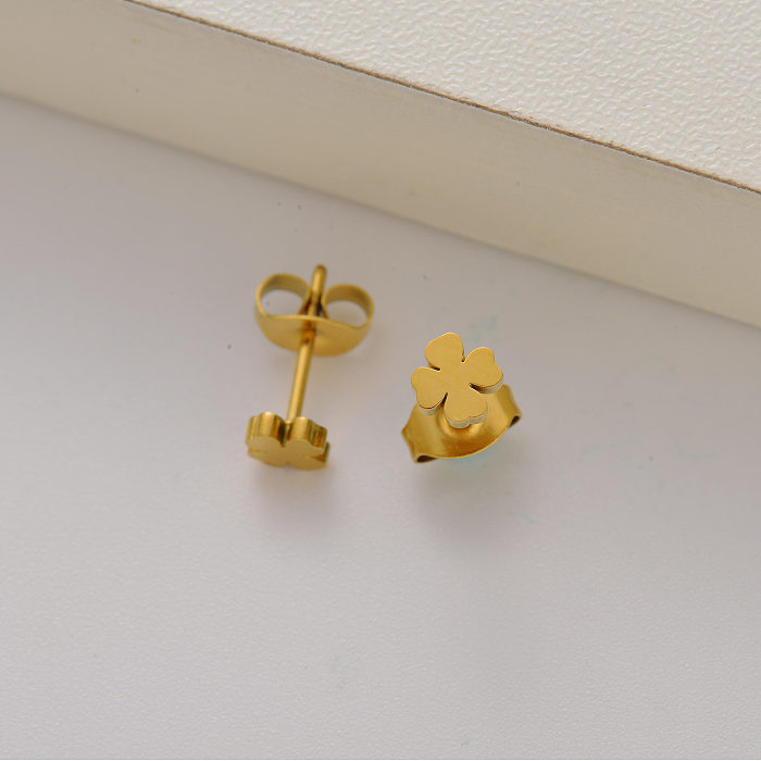 18k gold plated clover stud earrings for little girls -SSEGG143-35205
