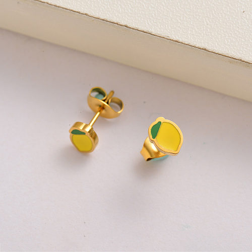 18k gold plated fruits lemon stud earrings for little girls -SSEGG143-35129