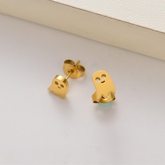 Pendientes de botón fantasma para niña chapada en oro de 18k -SSEGG143-35195