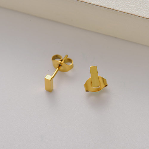 18k gold plated mini geometric Tube stud earrings for women -SSEGG143-35177