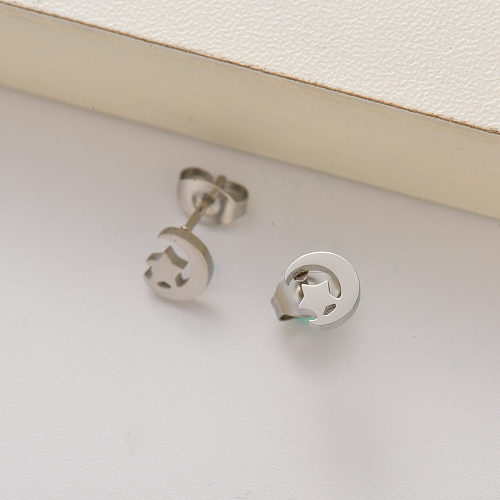 stainless steel moon and star stud earrings for girls -SSEGG143-35186