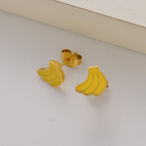Pendientes de tuerca de banana con fruta chapada en oro de 18k para niñas -SSEGG143-35240