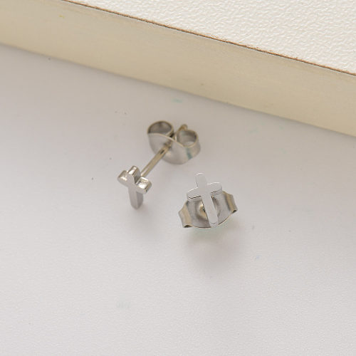 stainless steel cross stud earrings for girls -SSEGG143-35221
