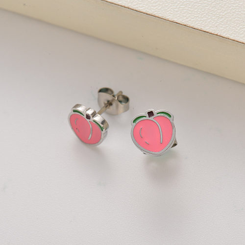 stainless steel fruit peach stud earrings for girls -SSEGG143-35231