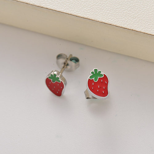 boucles d'oreilles en acier inoxydable à la fraise et aux fruits pour filles -SSEGG143-35233