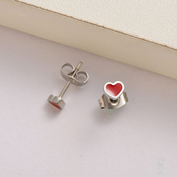 stainless steel red heart stud earrings for women -SSEGG143-35132