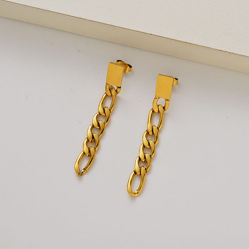 Pendientes colgantes de eslabones de cadena chapados en oro 18k -SSEGG143-35257