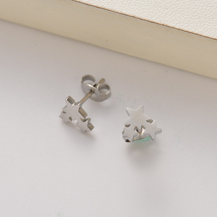 brincos mini estrela de aço inoxidável para mulheres -SSEGG143-35170