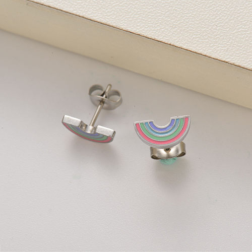 brincos de aço inoxidável arco-íris para meninas -SSEGG143-35251