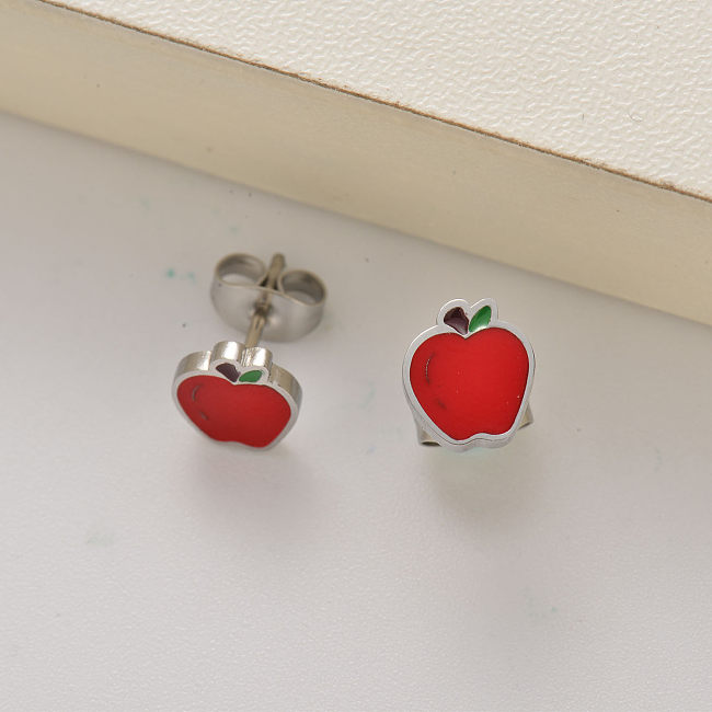 stainless steel fruit apple stud earrings for girls -SSEGG143-35255