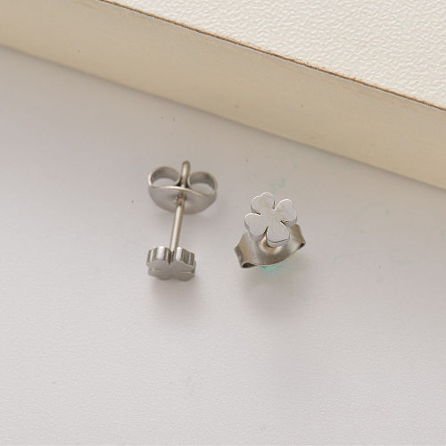 stainless steel clover stud earrings for girls -SSEGG143-35204